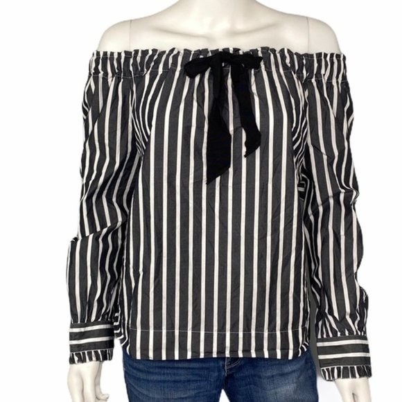 J. Crew Tops - J. Crew Black White Off the Shoulder Top Size L